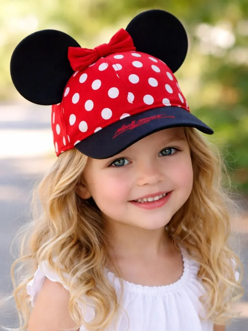 Disney Parks Minnie Mouse Ears Red & White Polka Dot Adjustable Girls Cap 🌹HP🌹